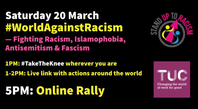 SPeakers announced for #worldagainstracism online rally 5pm saturday 20 March