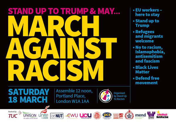 March Against Racism Saturday 18 March