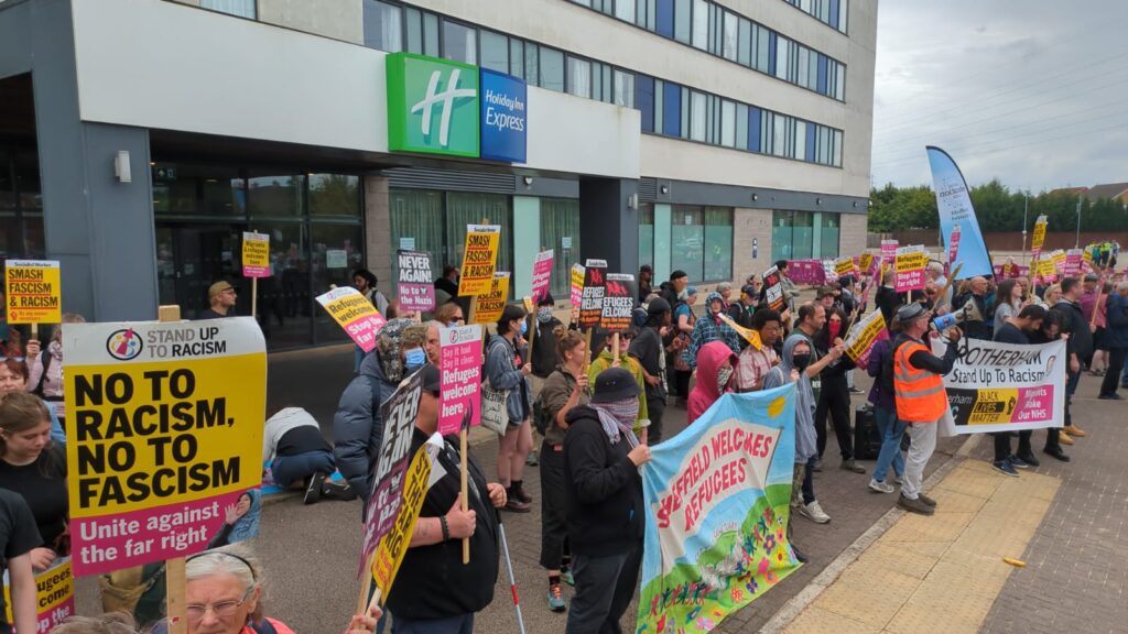 rotherham stop the far right protest 4 august - fascists currently outnumbered