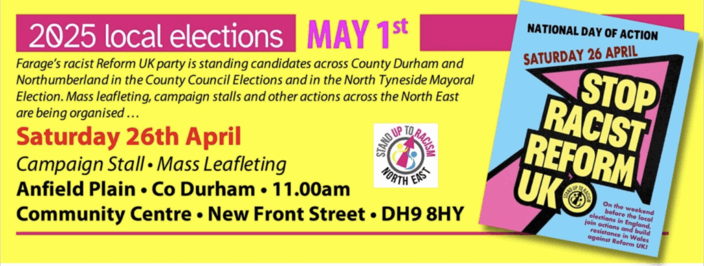 durham sutr day of action against reform uk 26 april