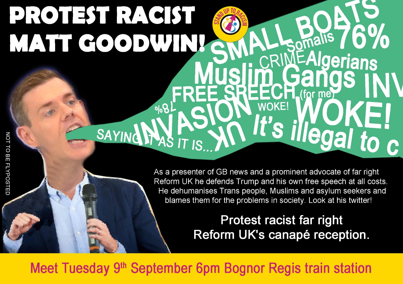 protest racist matt goodwin in bognor regis